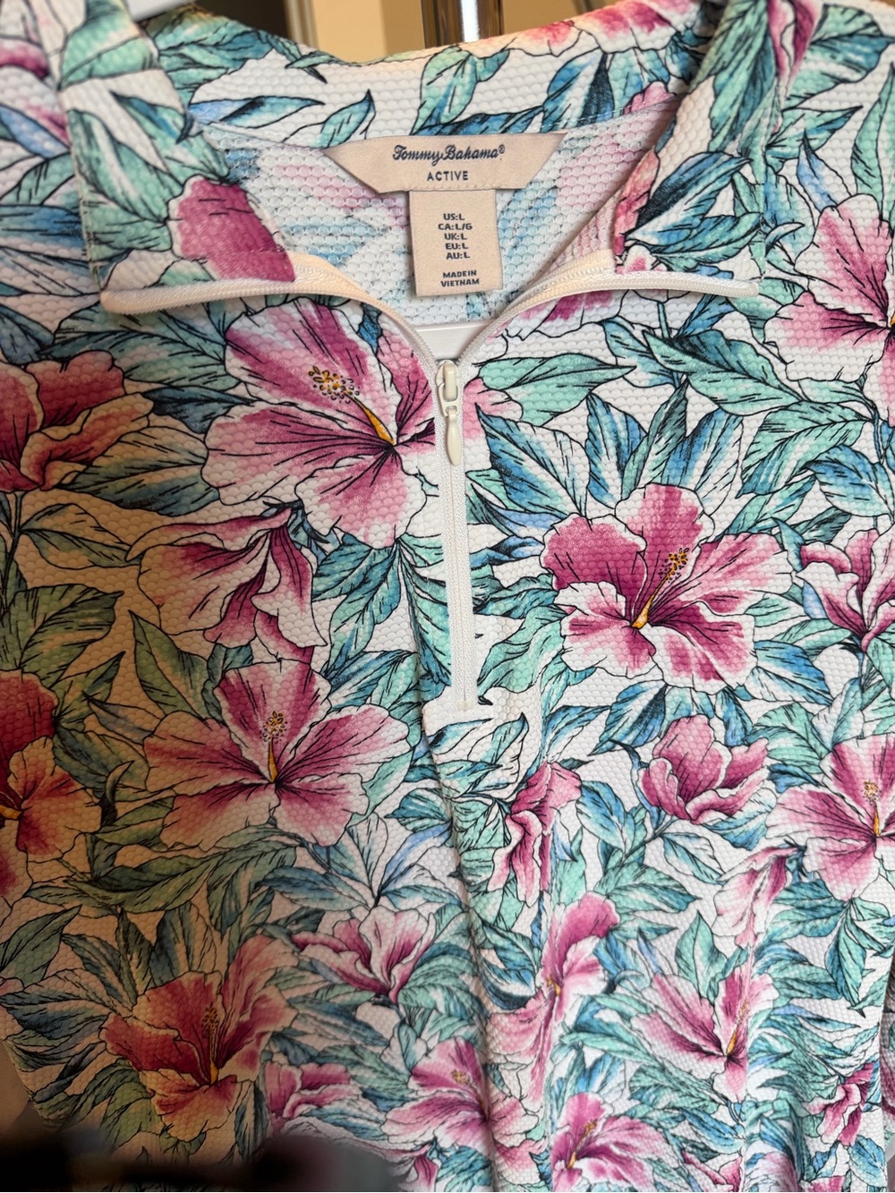 Tommy Bahama Floral Half-Zip Long Sleeve Top — Pink & Teal Floral - Picture 2 of 6